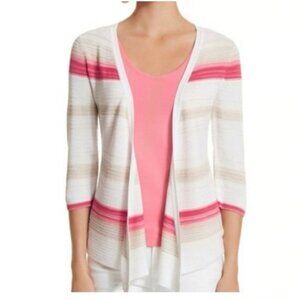 WHBM Cardigan Sweater S Small Open White Pink Cream Gold Shimmer